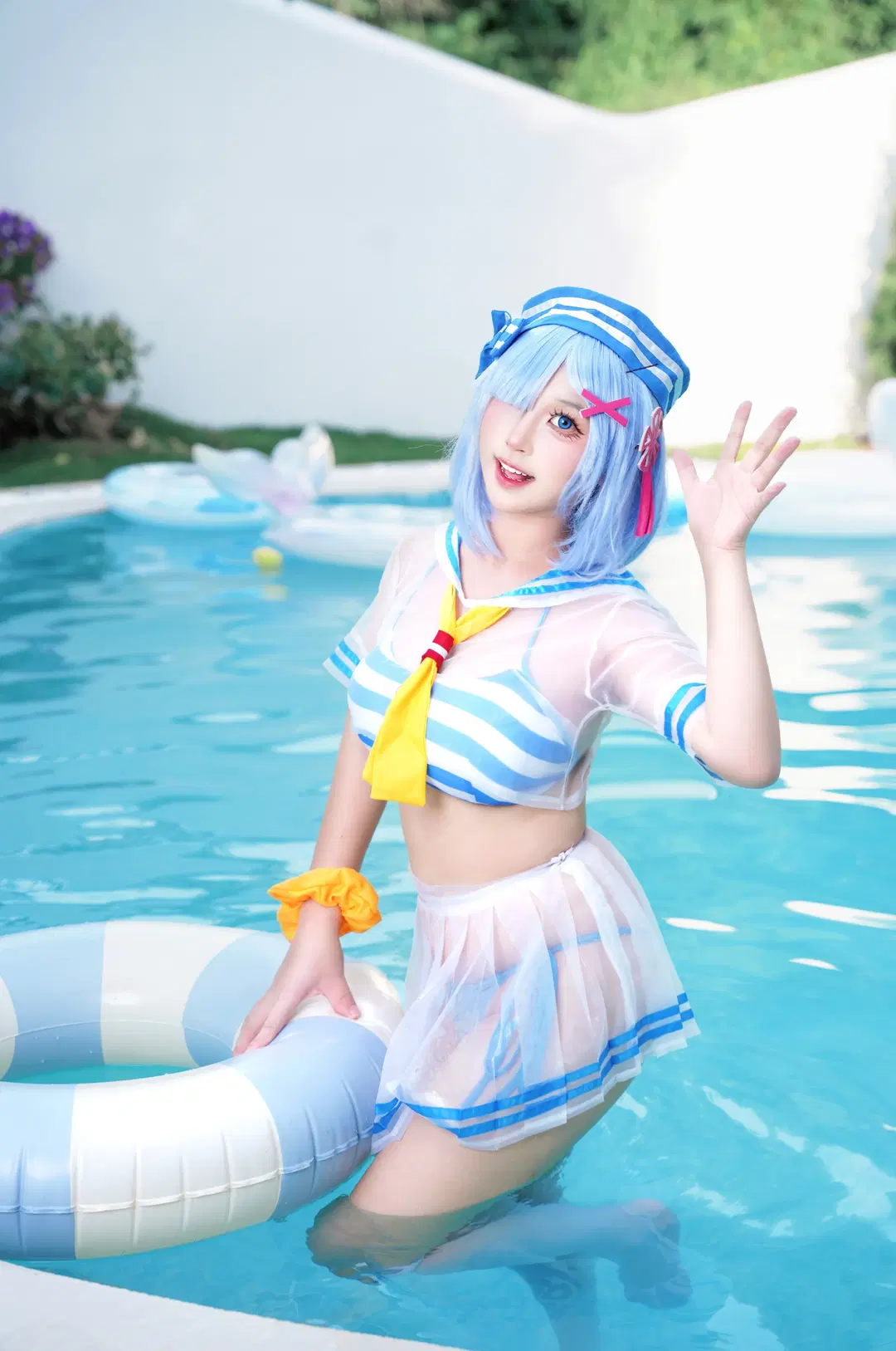 【レム コスプレ】『Re:ゼロから始める異世界生活』プールサイドセーラー服ポーズ参考 - 芫宝 - 4枚目