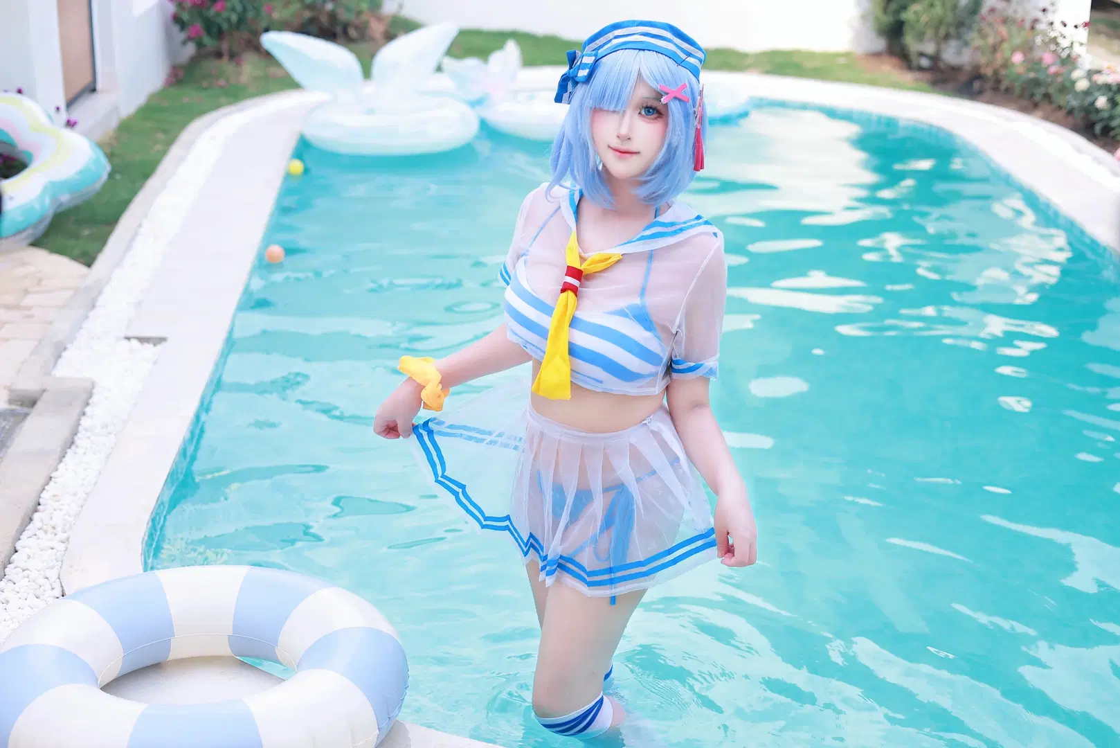 【レム コスプレ】『Re:ゼロから始める異世界生活』プールサイドセーラー服ポーズ参考 - 芫宝 - 5枚目