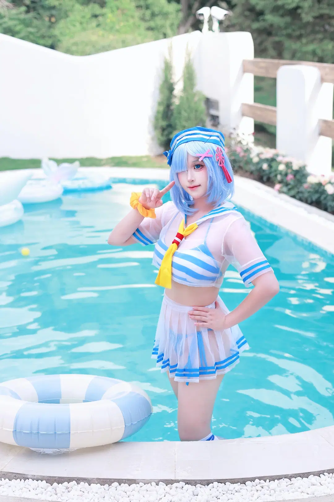 【レム コスプレ】『Re:ゼロから始める異世界生活』プールサイドセーラー服ポーズ参考 - 芫宝 - 6枚目