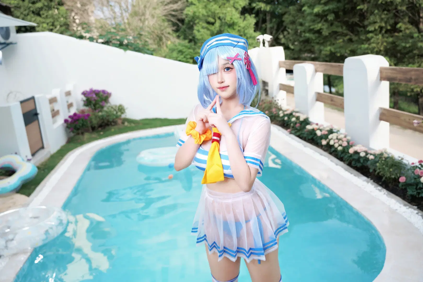 【レム コスプレ】『Re:ゼロから始める異世界生活』プールサイドセーラー服ポーズ参考 - 芫宝 - 7枚目