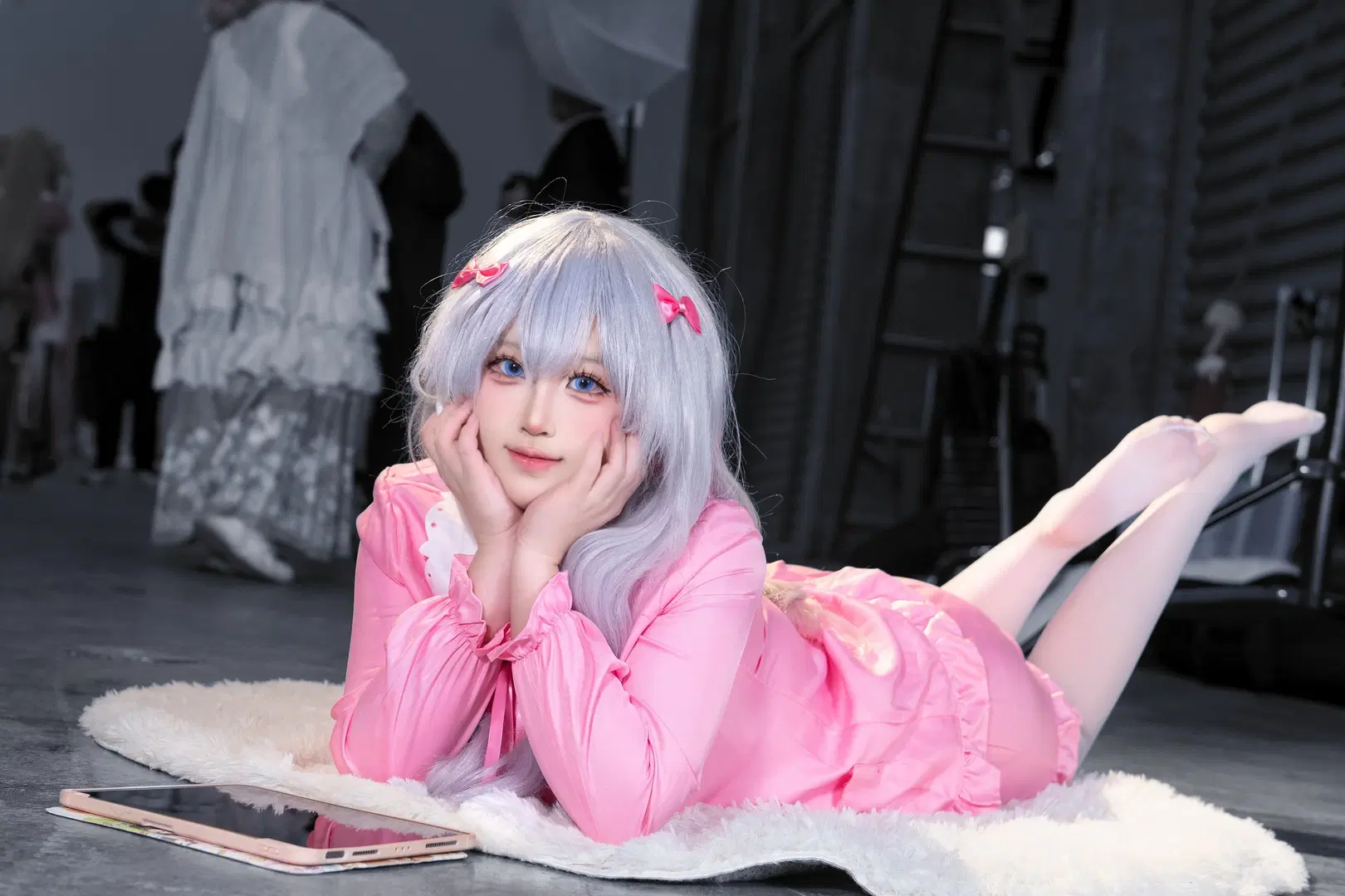 Pose reference, White stockings, Eromanga Sensei, Izumi Sagiri cosplay, Studio photoshoot