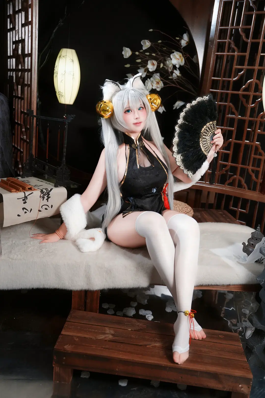 白虎娘cos, 白丝, 兽耳, 正片, 中式古典
