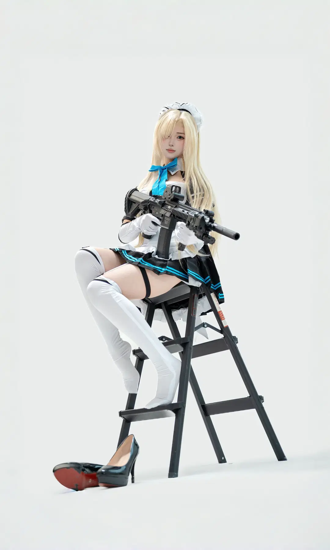 Blue Archive, Maid outfit, White stockings, Anime-style fashion, Asuna cosplay