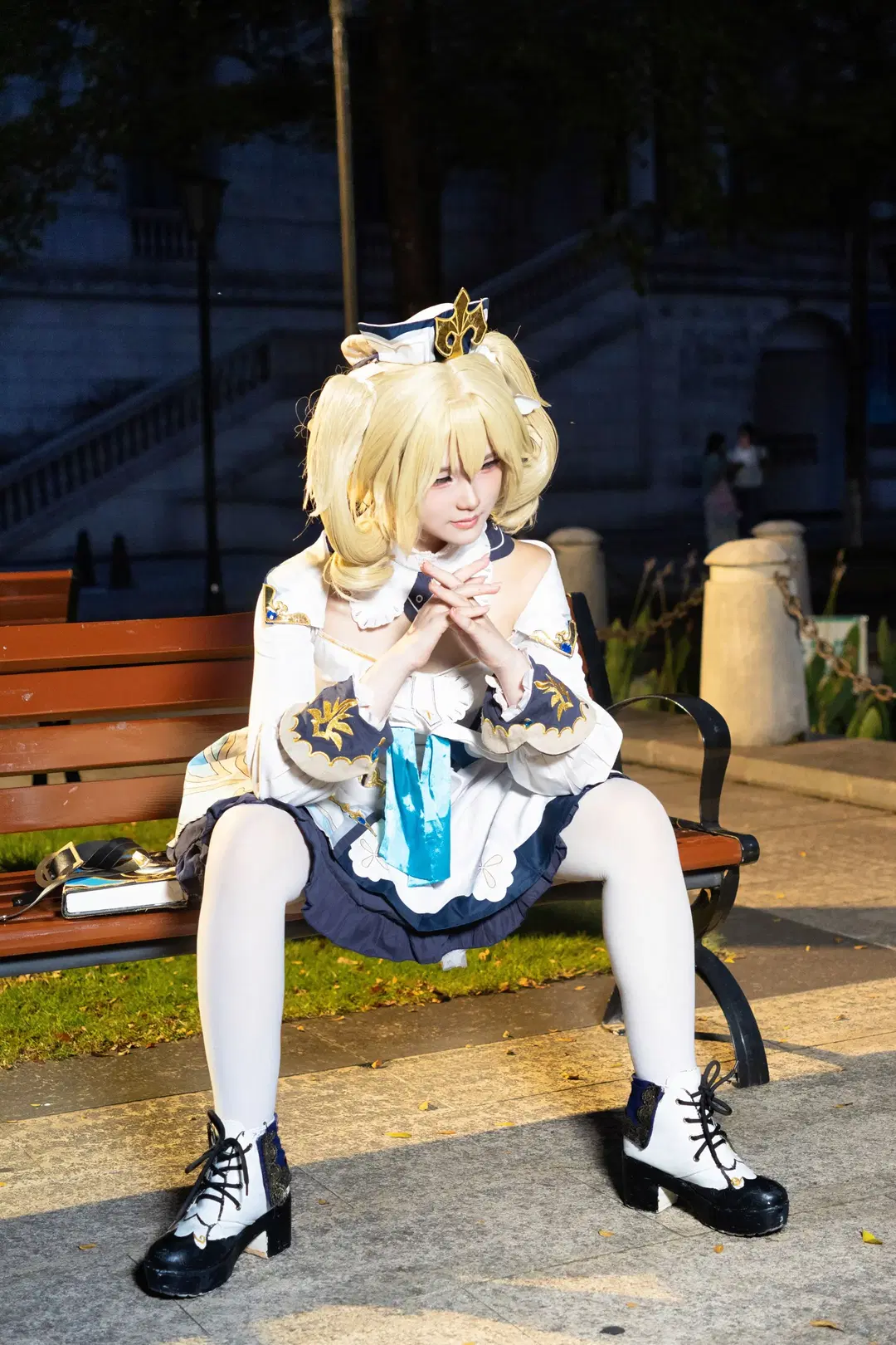 Genshin Impact, Barbara Cosplay, Anime cosplay, White stockings, Night portrait