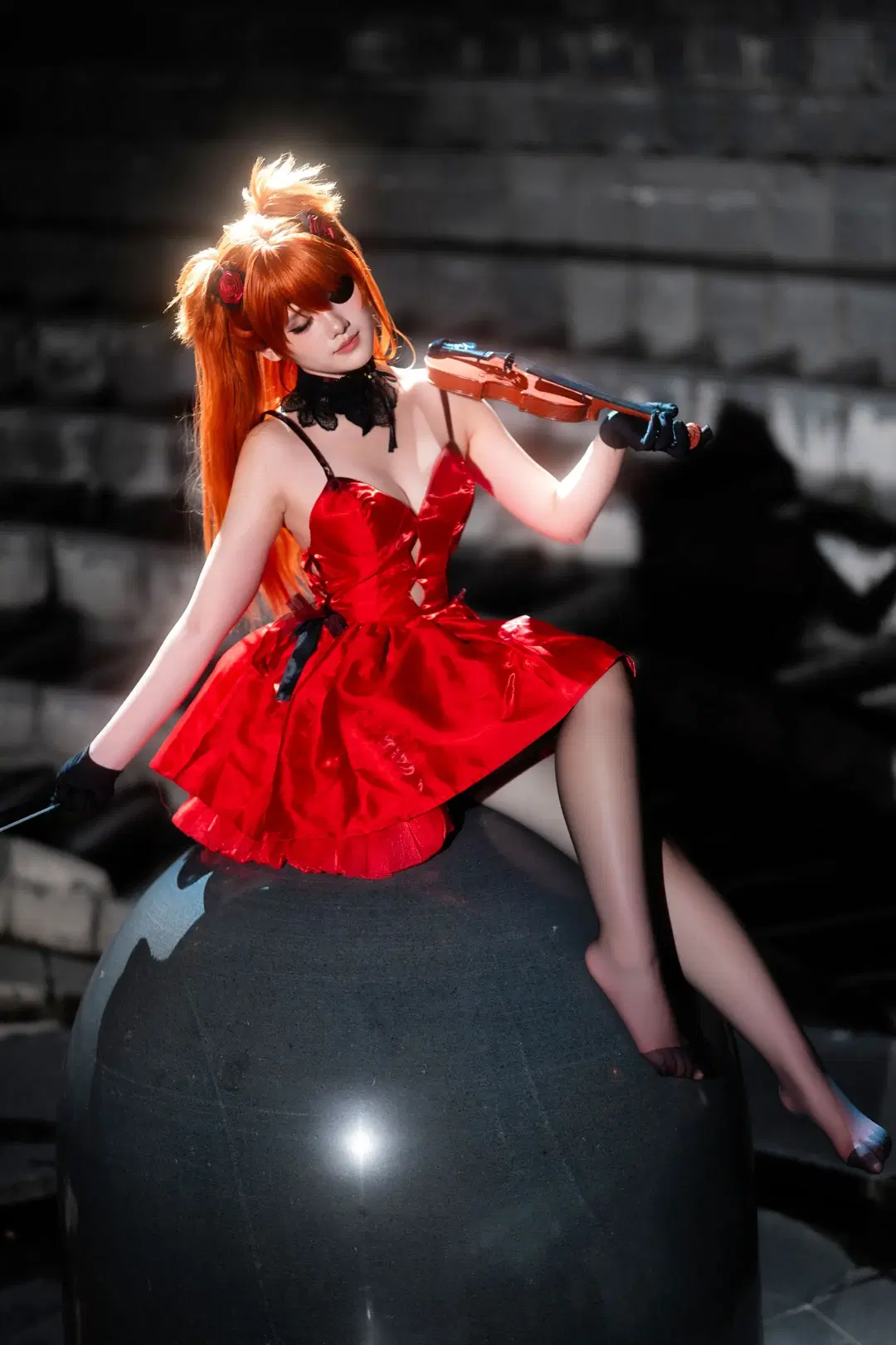 EVA, 明日香cos, 丝袜, 红裙, 眼罩