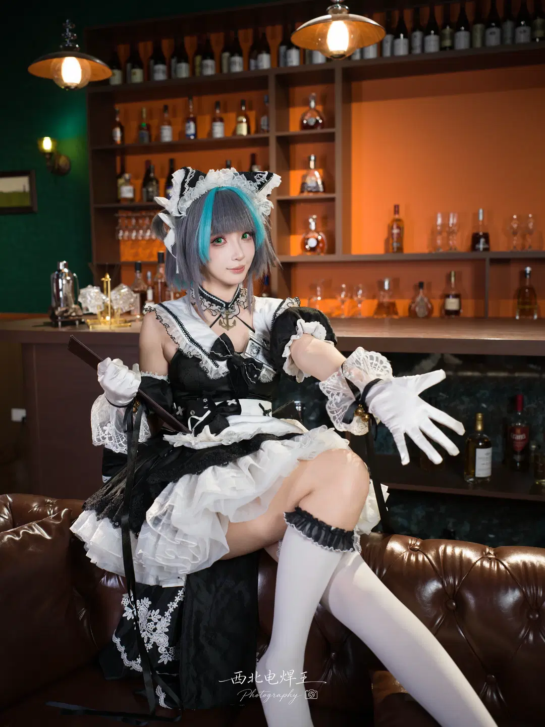 cosplay, Cheshire Cosplay, Azur Lane, Maid outfit, White stockings