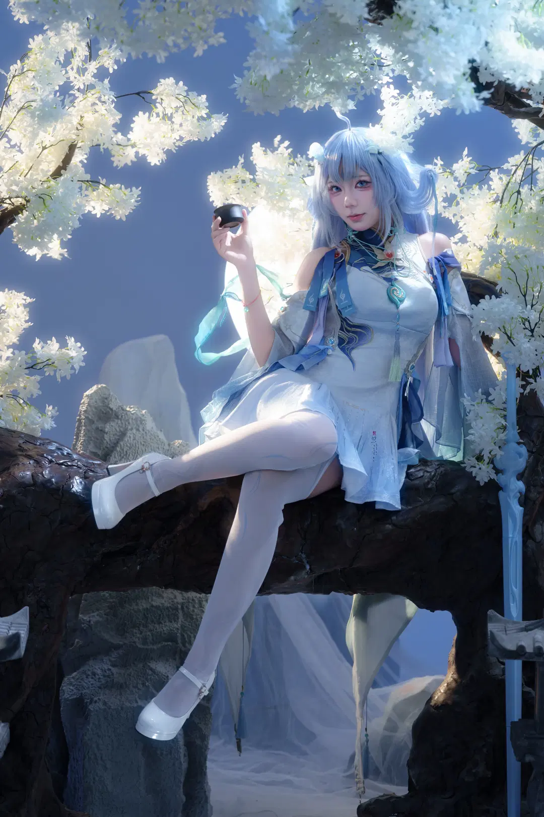 Wuthering Waves, Anime-style photography, Ancient style cosplay, Qingxiao cosplay, Stockings