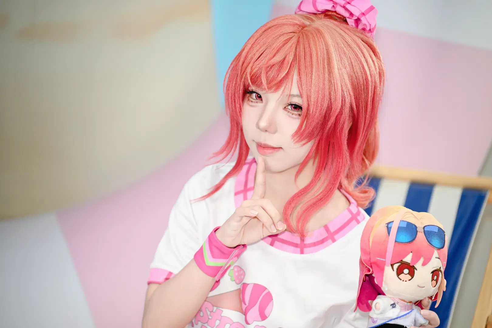 假发造型, 粉色系cosplay, 棚拍写真, 甜美风cos, 布偶道具