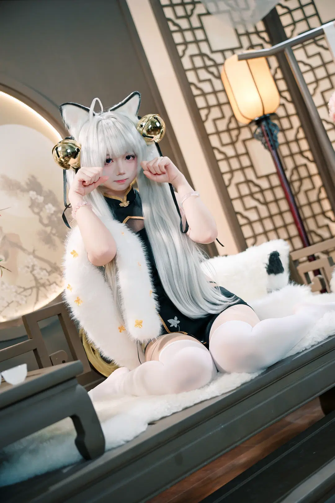 二次元, 白丝, 国风旗袍, 兽耳, 小白虎cos
