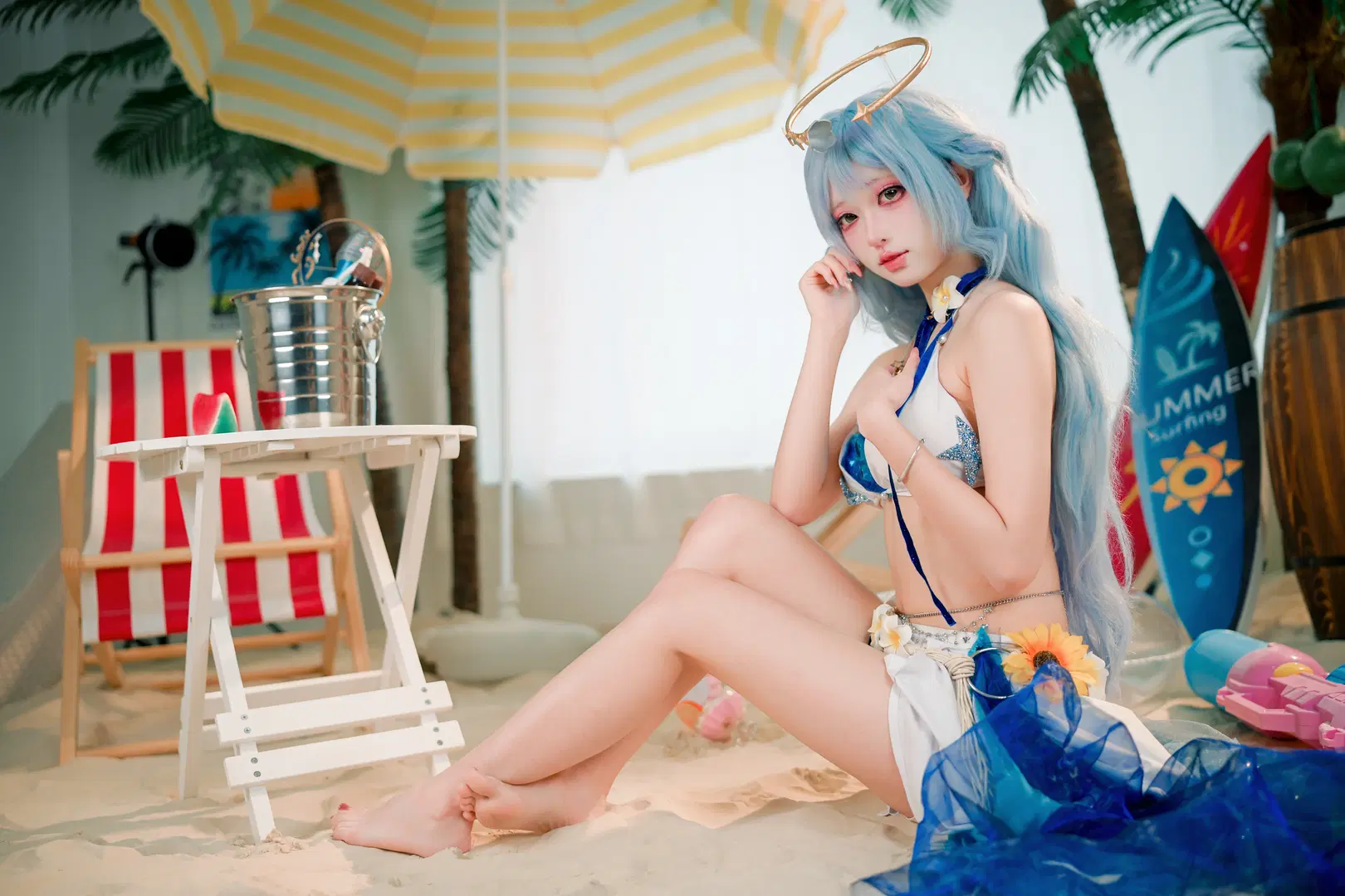 二次元摄影, 知更鸟cos, 泳装cosplay, 夏日海滩, 知更鸟泳装