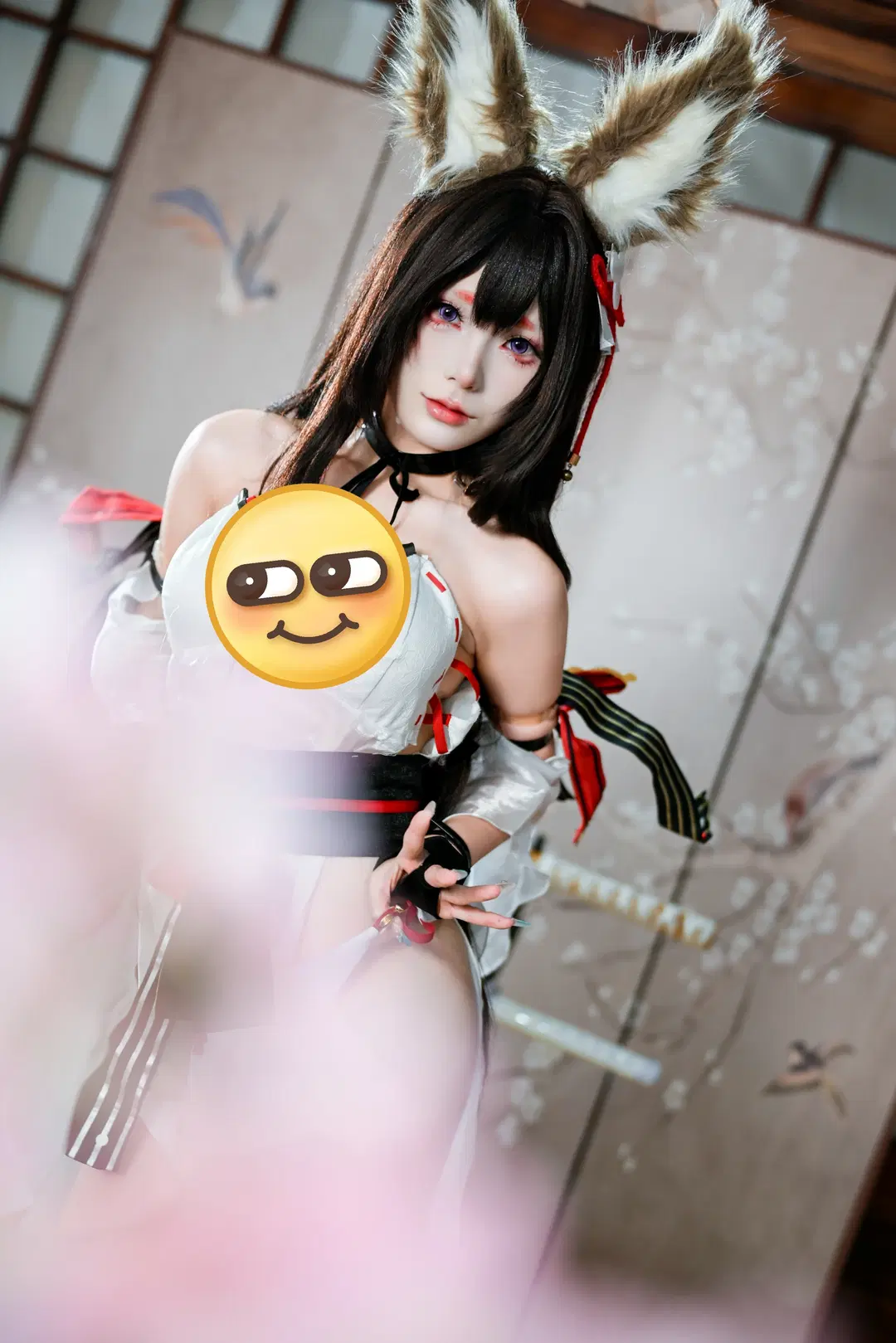 和风狐耳少女写真，红黑配色与薄纱的碰撞 - 朝三暮四 - 第4张