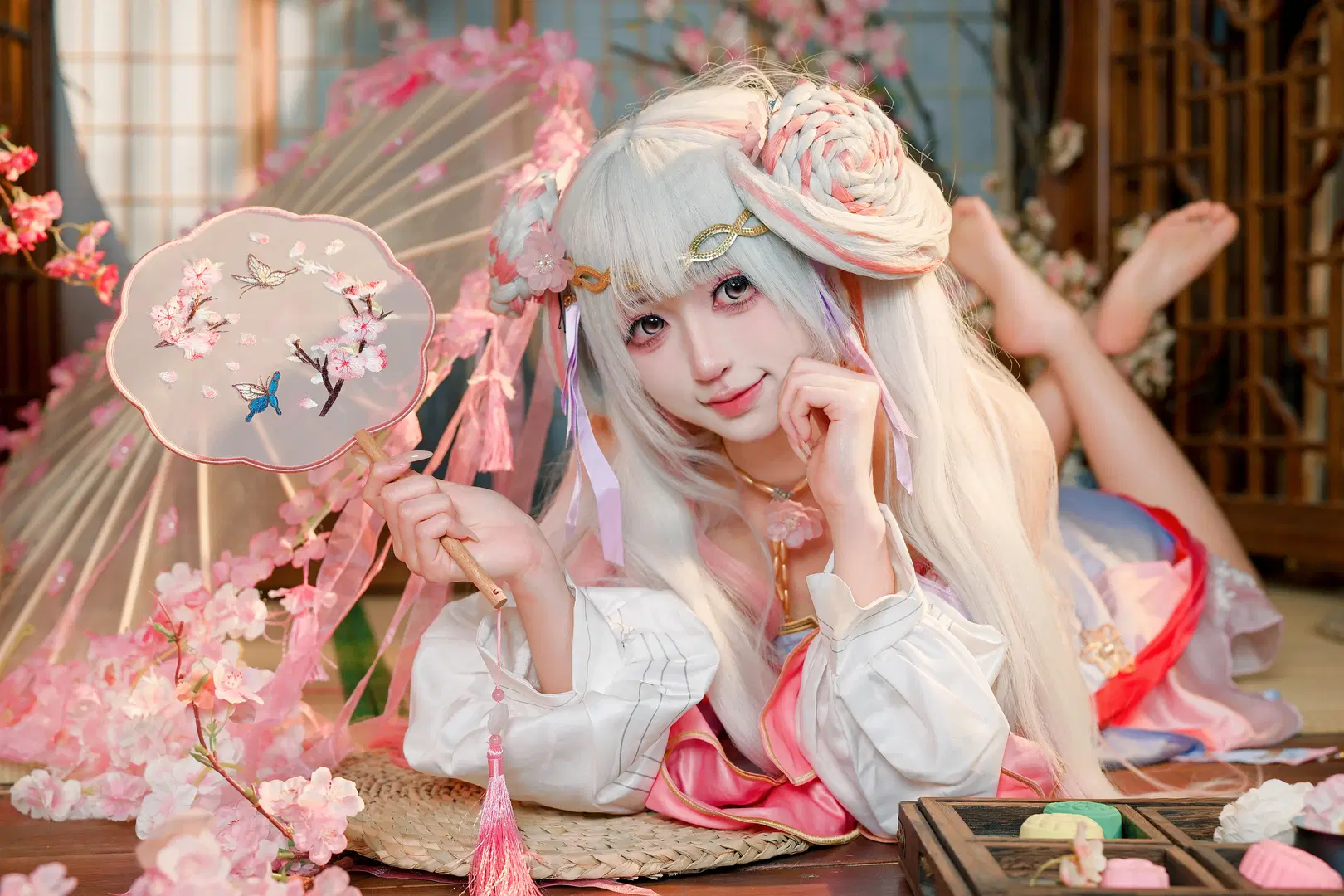 今汐cos, 国风cos, 古风写真, 樱花少女, 中秋氛围