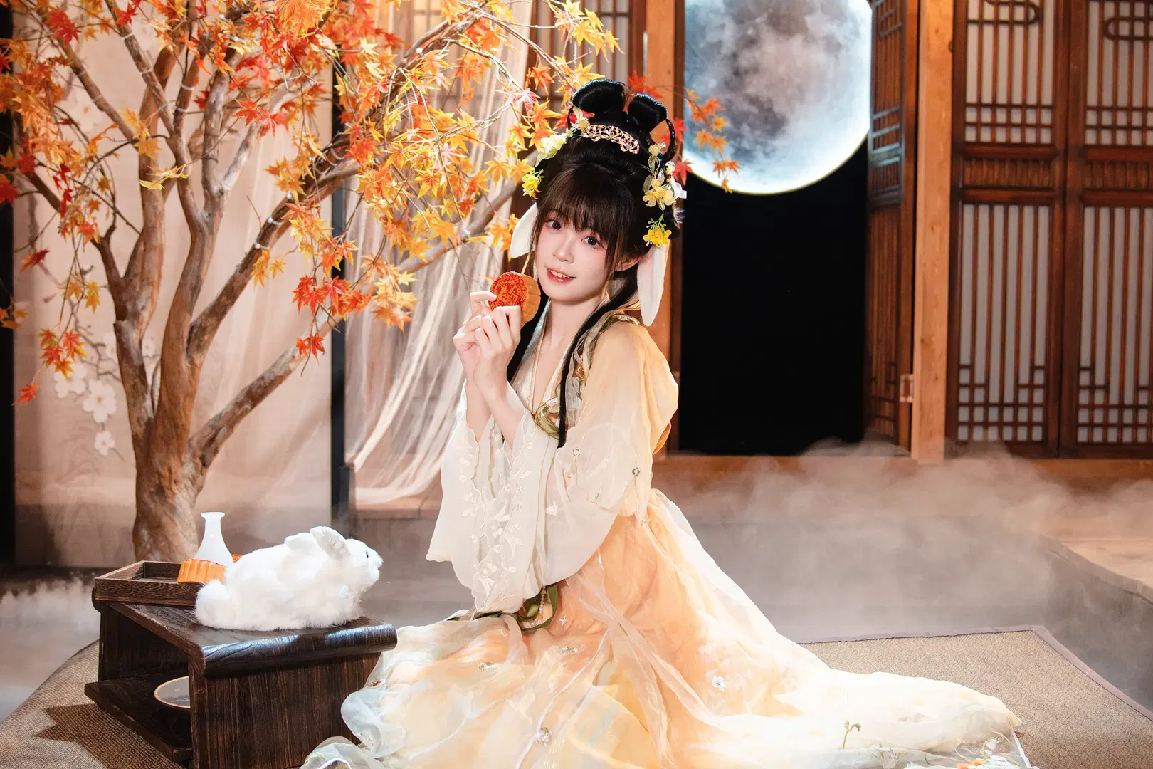 古风cos, 国风写真, 汉服摄影, 中秋节, 枫叶