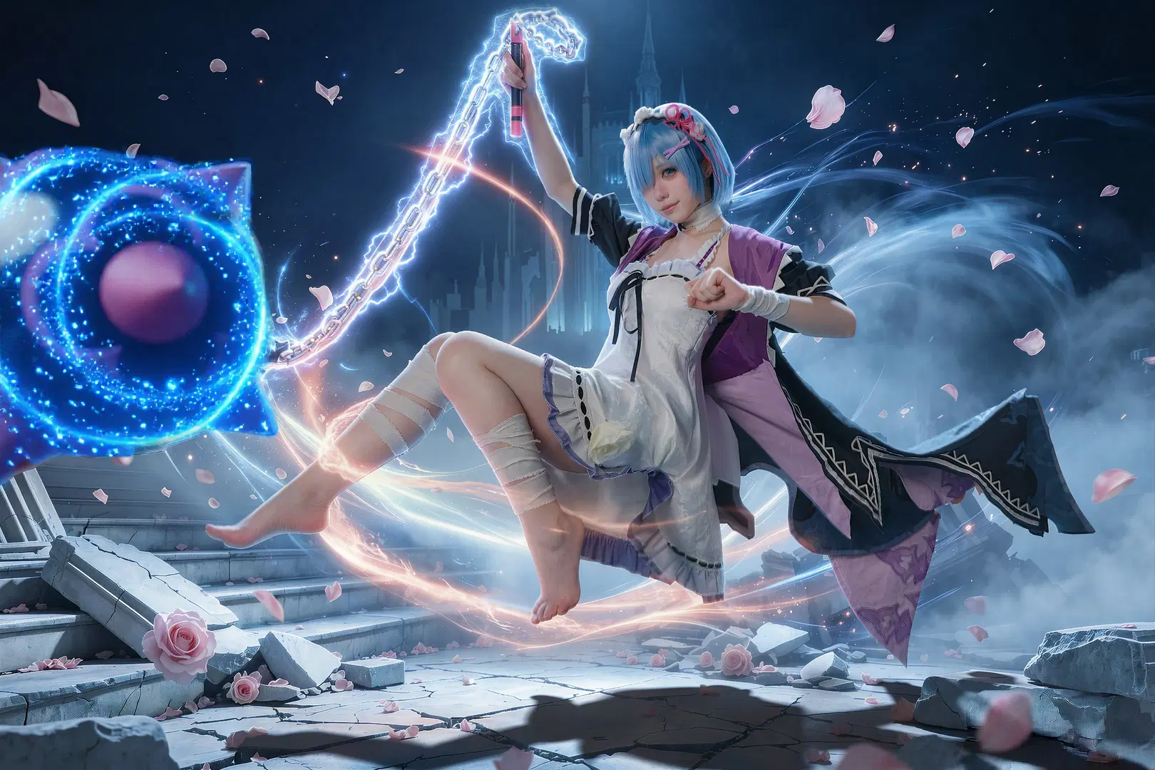 【蕾姆cos】蓝发战斗少女手持流星锤的正片放送 - 星漫映画 - 第2张