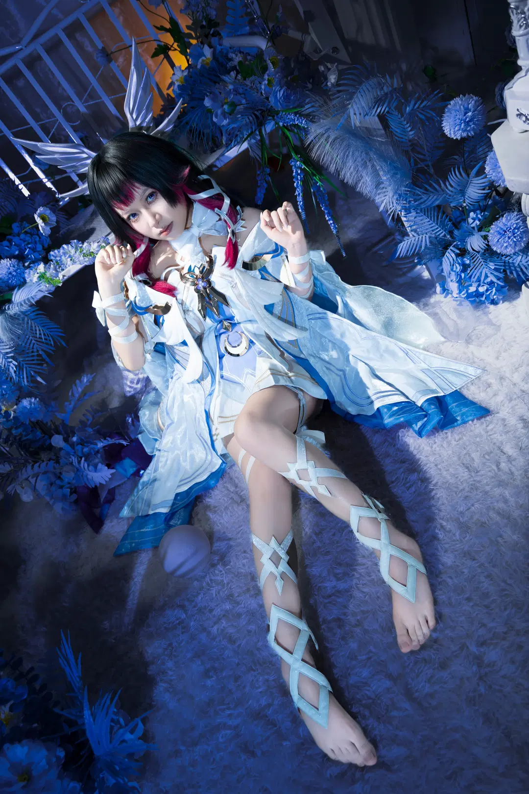 二次元, 原神, コスプレ, 青と白のコーデ, 美脚