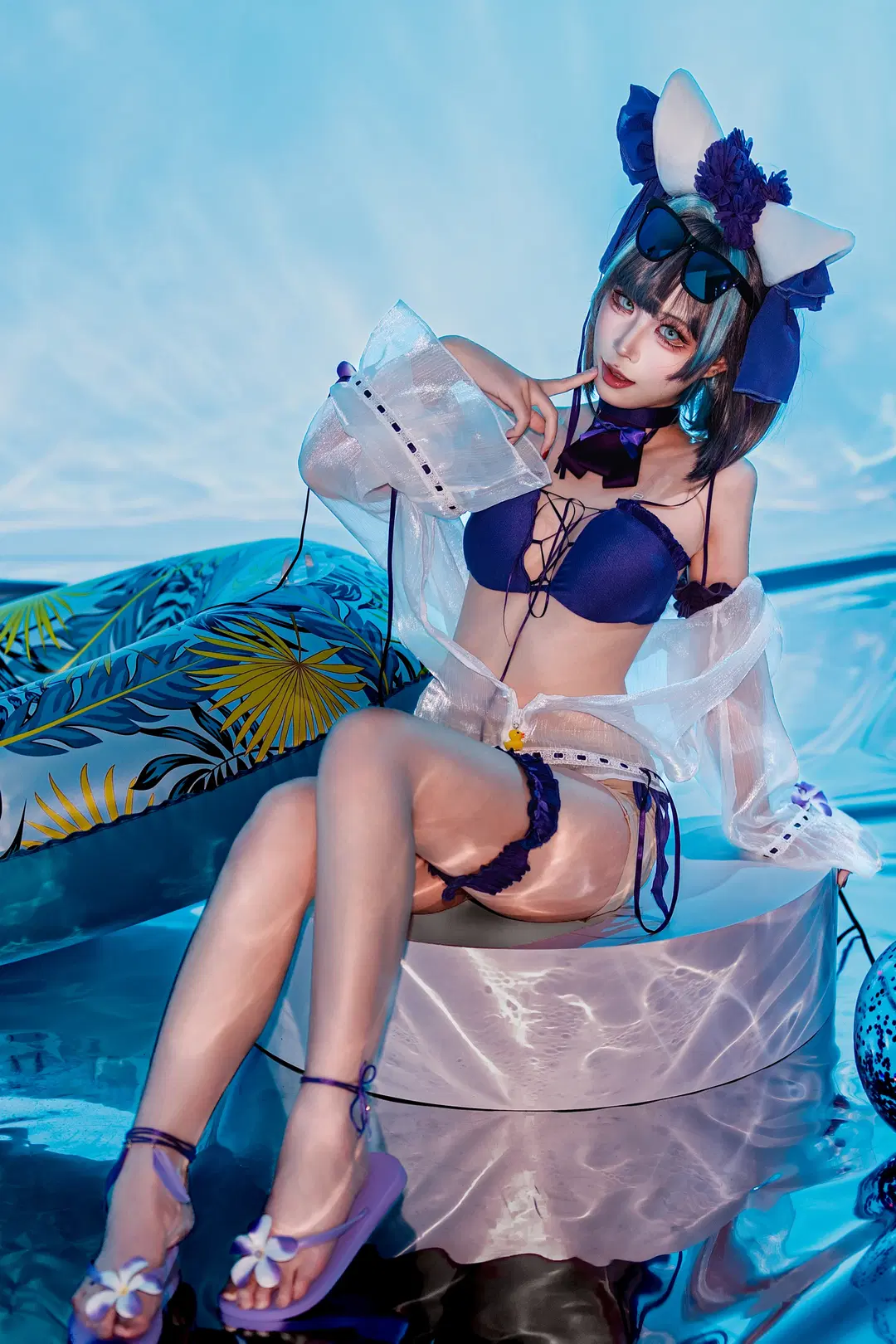 Anime-style photography, Cheshire Cosplay, Azur Lane, Swimsuit cosplay, Stockings cosplay