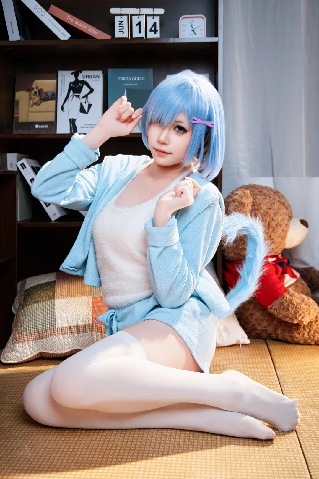 Re:ZERO -Starting Life in Another World-, Rem cosplay, White over-the-knee socks, Loungewear cosplay, Xingman Pictures