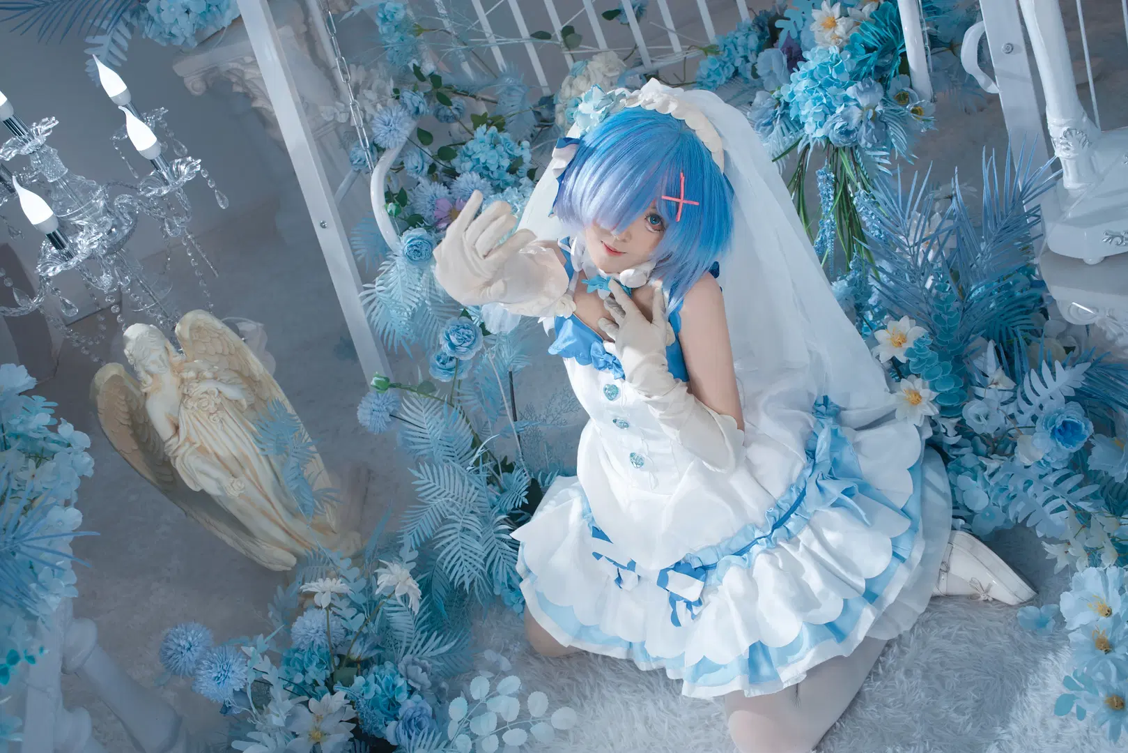 【レム コスプレ】真実の青に誓う花嫁レム、ヨーロピアン調スタジオ撮影で見る優しい夢 - 星漫映画 - 6枚目