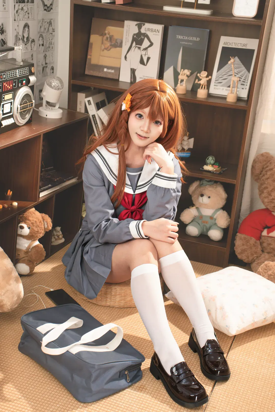 二次元摄影, 白丝, 居家拍照, 水手服cos, 花里实乃里cos