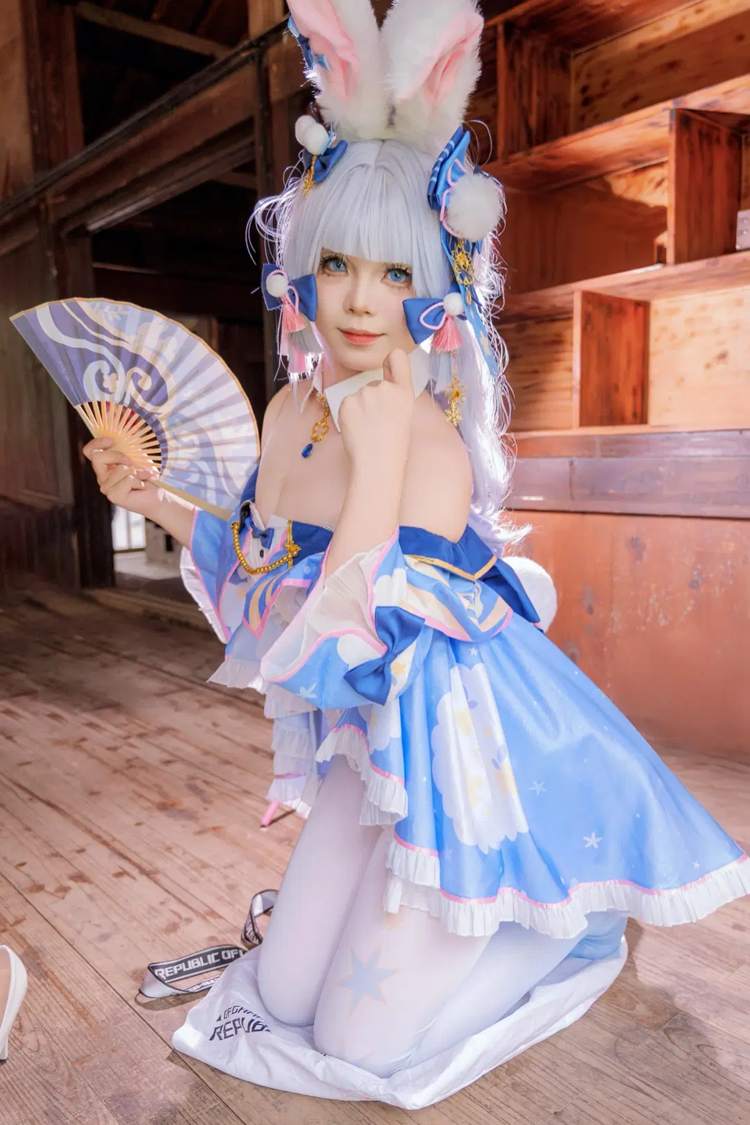 Genshin Impact, Convention photos, Kamisato Ayaka cosplay, Stockings, Bunny Ayaka