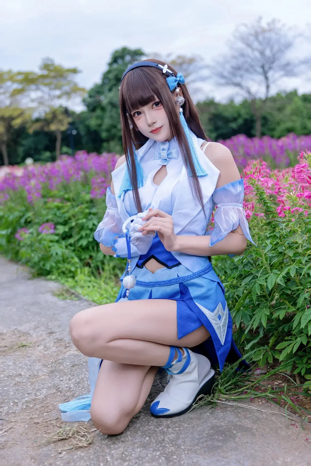 【西施コスプレ】オナー・オブ・キングス 花海を巡る、青白のシフォンドレスとロングリボンが織りなす優美な調和 - Kirito君 - 2枚目