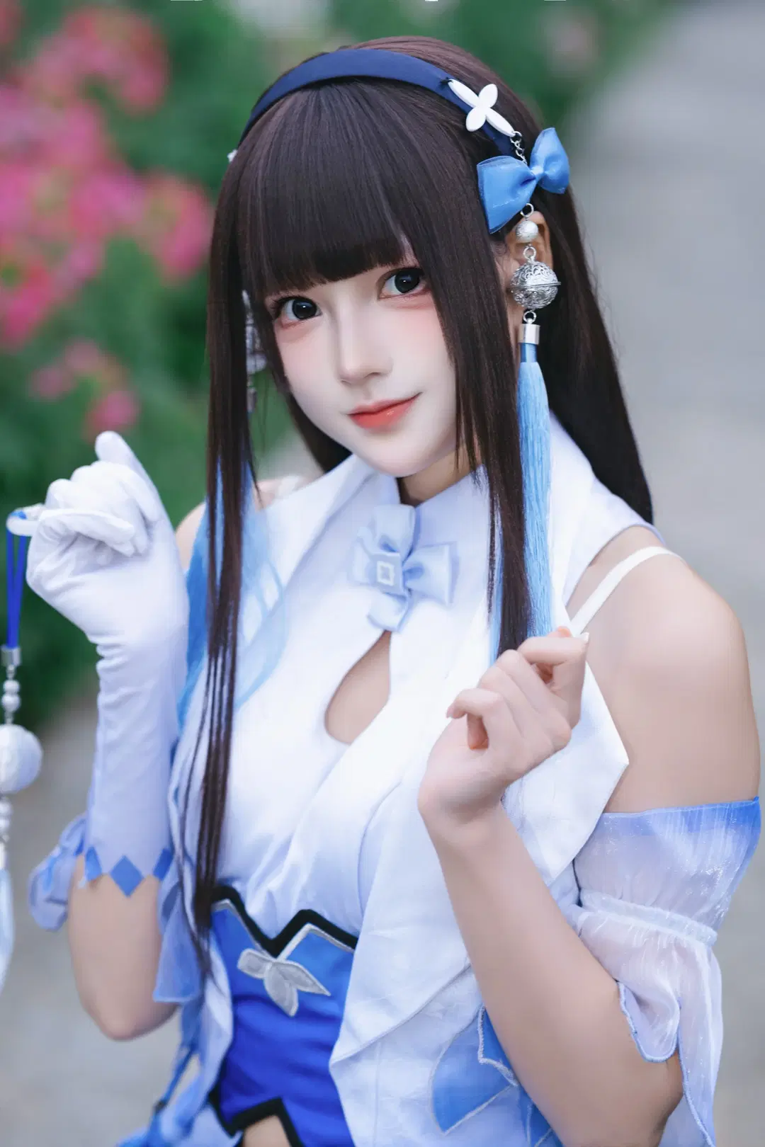 【西施コスプレ】オナー・オブ・キングス 花海を巡る、青白のシフォンドレスとロングリボンが織りなす優美な調和 - Kirito君 - 3枚目