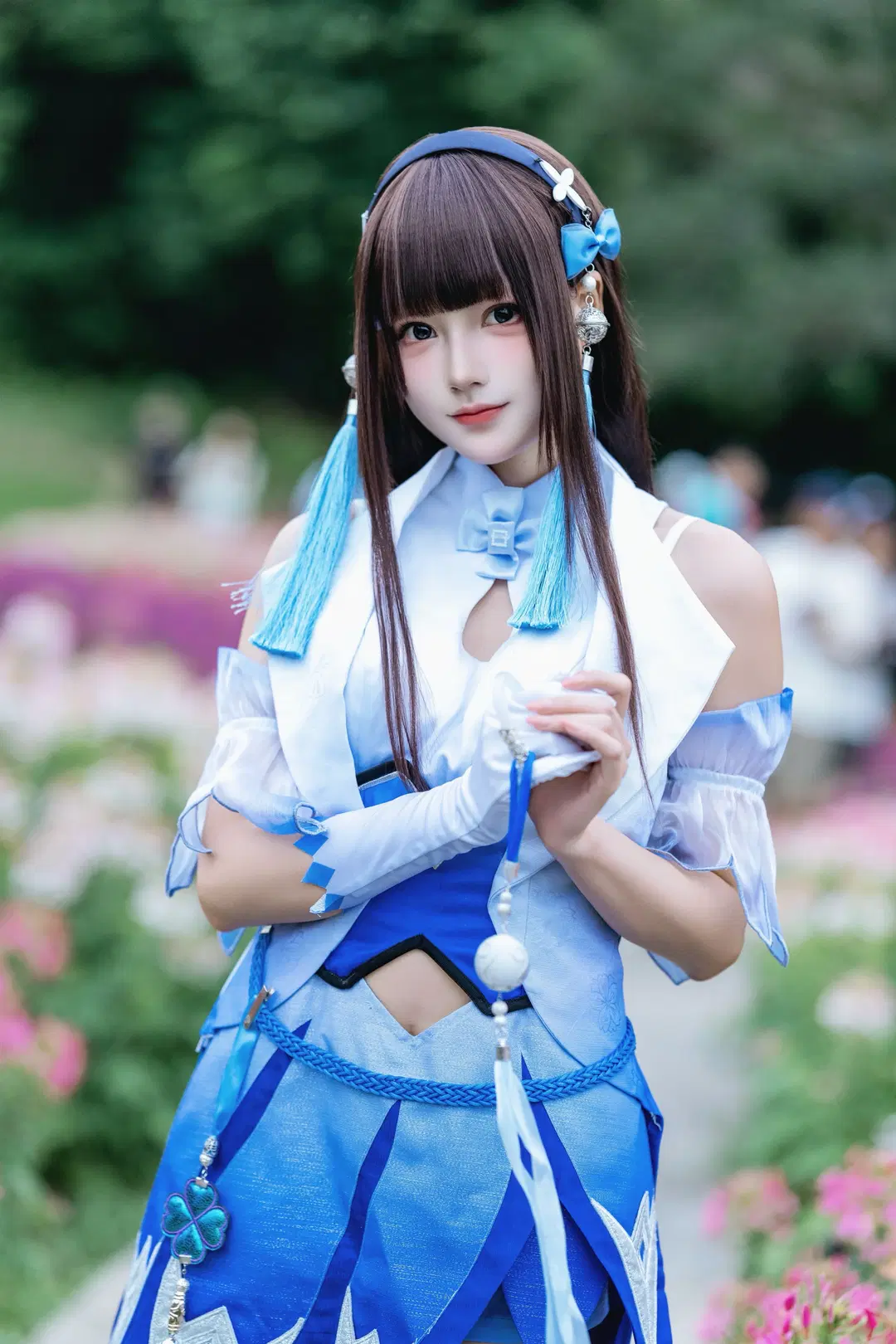 【西施コスプレ】オナー・オブ・キングス 花海を巡る、青白のシフォンドレスとロングリボンが織りなす優美な調和 - Kirito君 - 4枚目