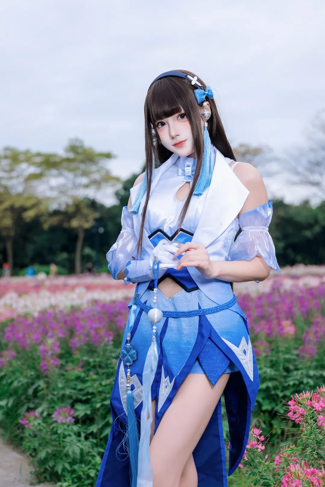 【西施コスプレ】オナー・オブ・キングス 花海を巡る、青白のシフォンドレスとロングリボンが織りなす優美な調和 - Kirito君 - 7枚目