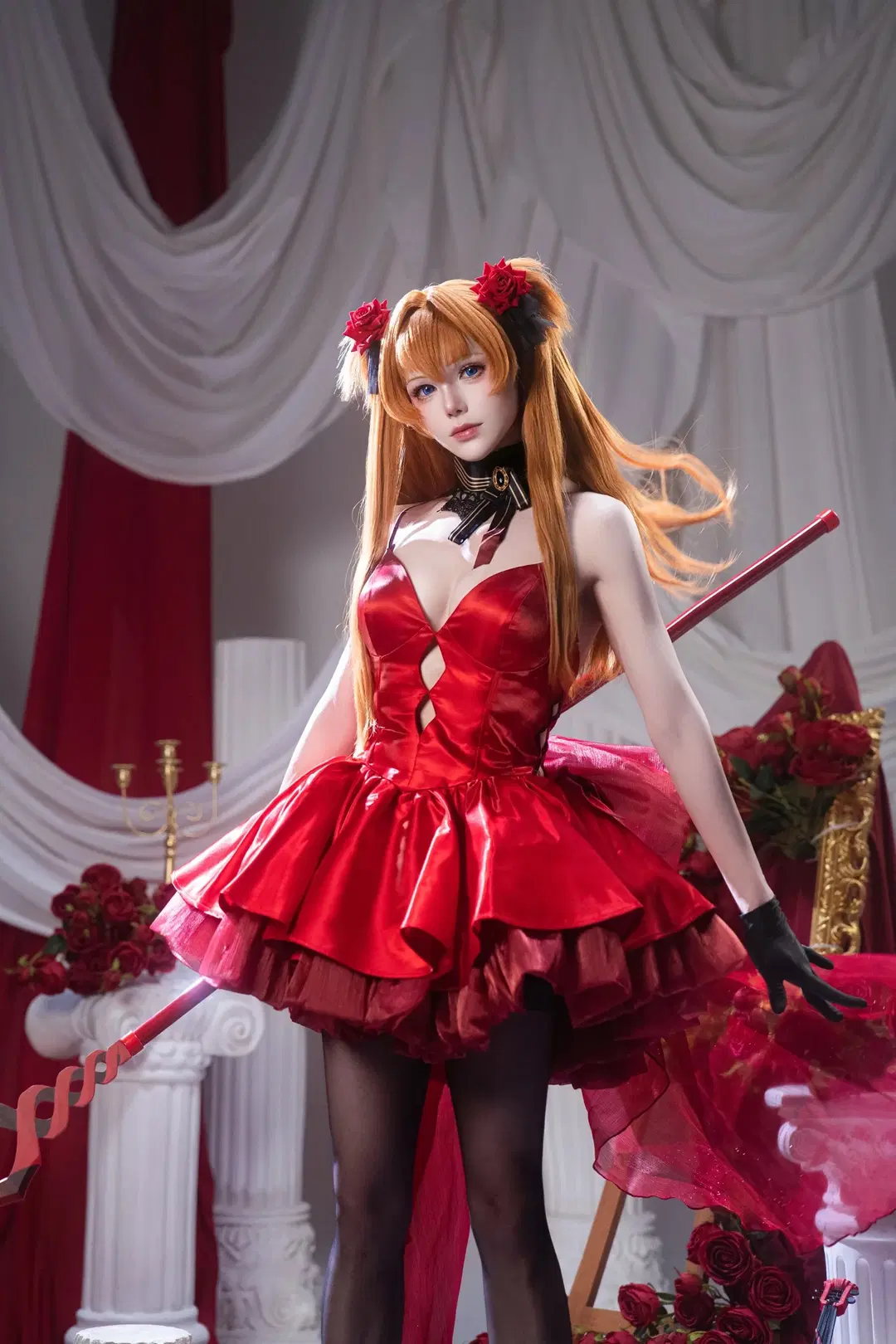 【明日香cos】新世纪福音战士的暗夜乐章，亮面红裙与黑丝小提琴 - sakura雨尘酱 - 第8张
