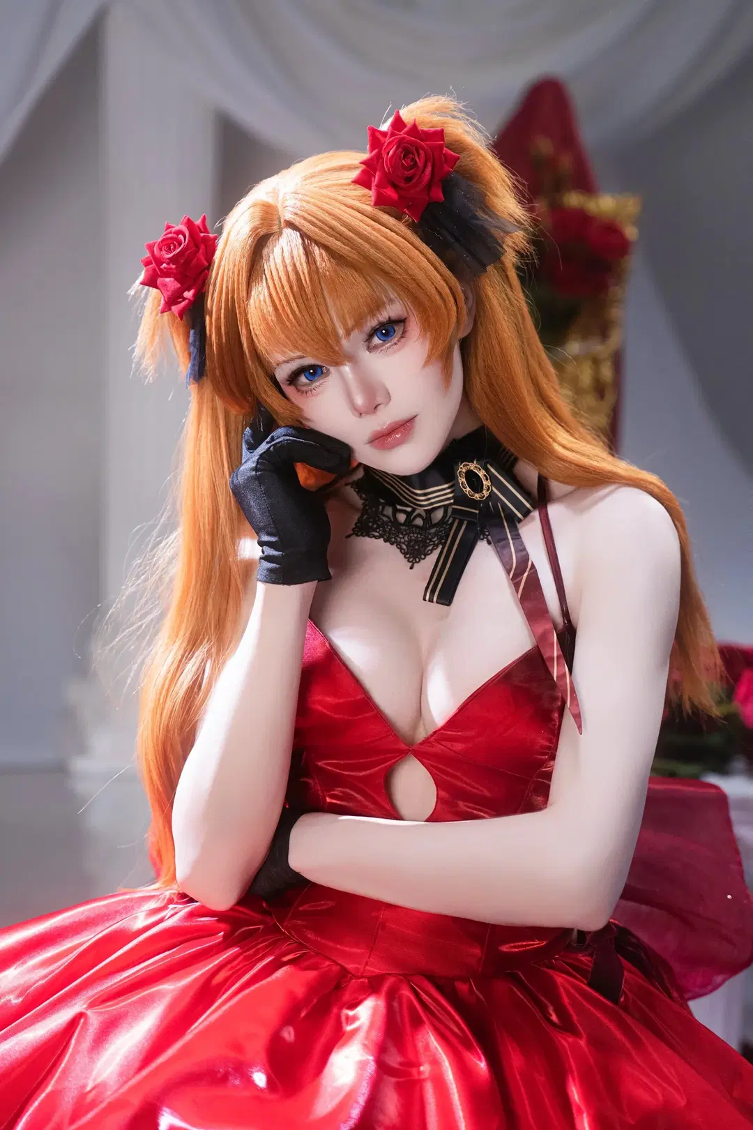 【明日香cos】新世纪福音战士的暗夜乐章，亮面红裙与黑丝小提琴 - sakura雨尘酱 - 第9张