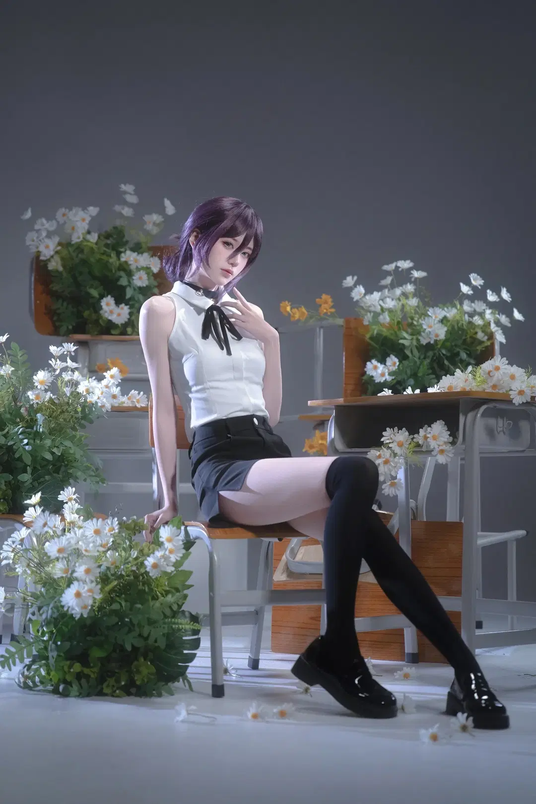 【蕾塞cos】电锯人蕾塞，教室里的雏菊与黑丝 - sakura雨尘酱 - 第4张