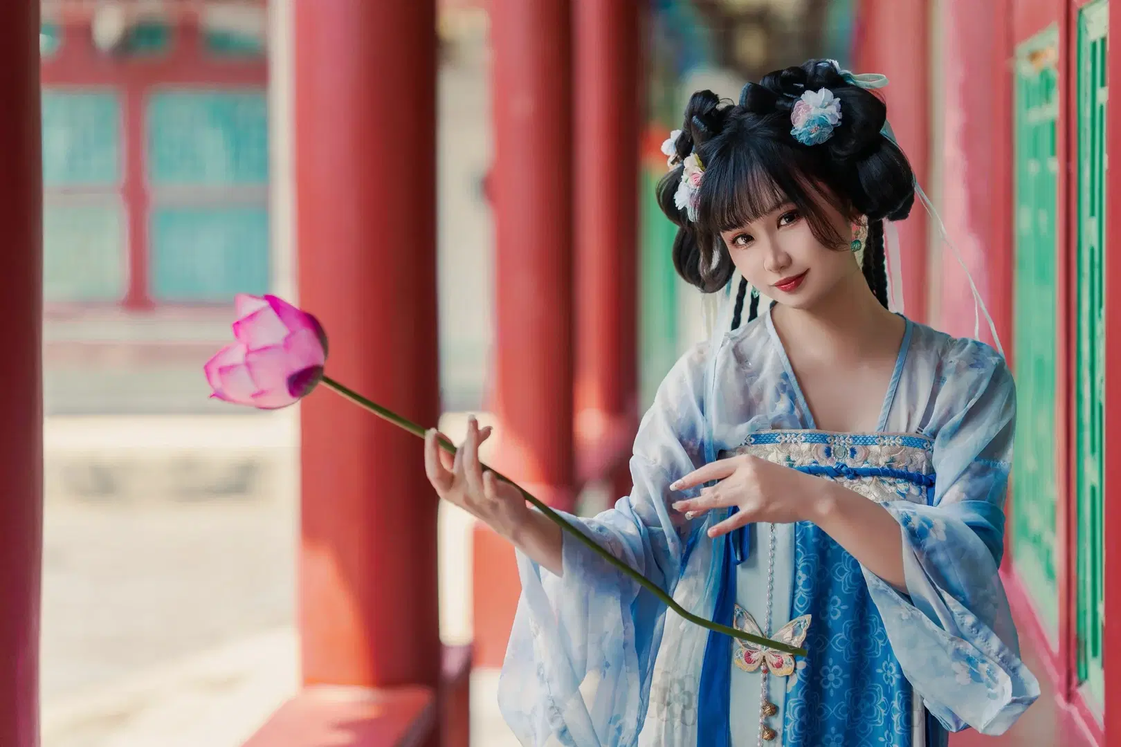 青白の漢服写真 古建築の回廊に宿る透明感のある少女の魅力 - 灵音 - 4枚目