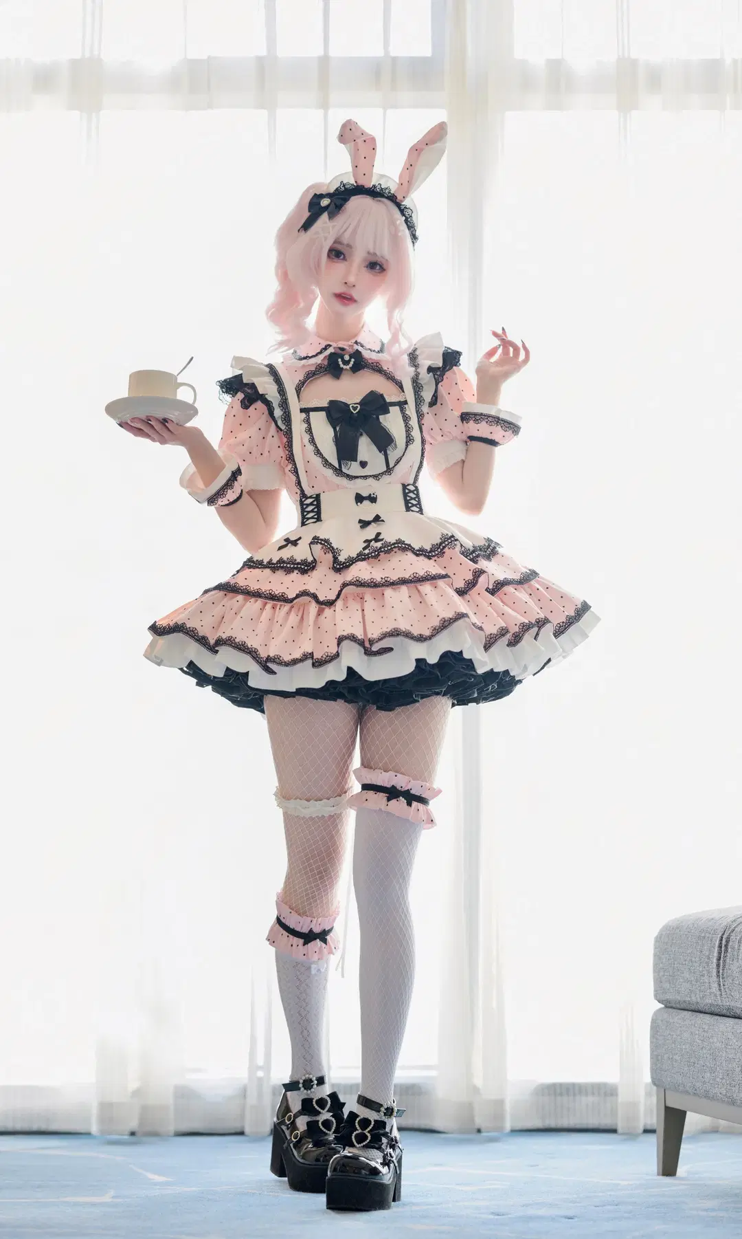 Pink Polka-Dot Bunny-Eared Maid Outfit: 100 Maids Project Vol. 12 by Dr.Chocolate - Image 2