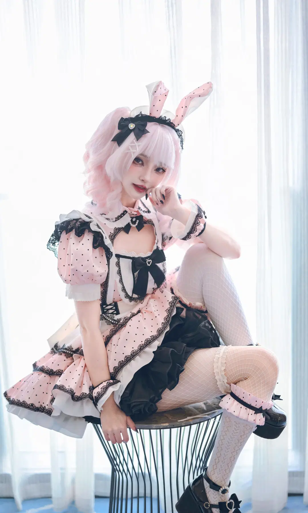 Pink Polka-Dot Bunny-Eared Maid Outfit: 100 Maids Project Vol. 12 by Dr.Chocolate - Image 3