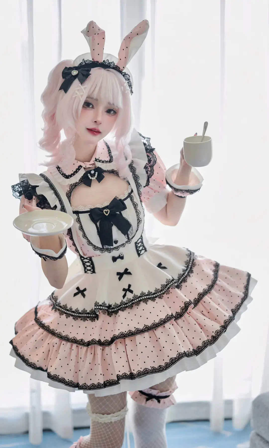Pink Polka-Dot Bunny-Eared Maid Outfit: 100 Maids Project Vol. 12 by Dr.Chocolate - Image 4