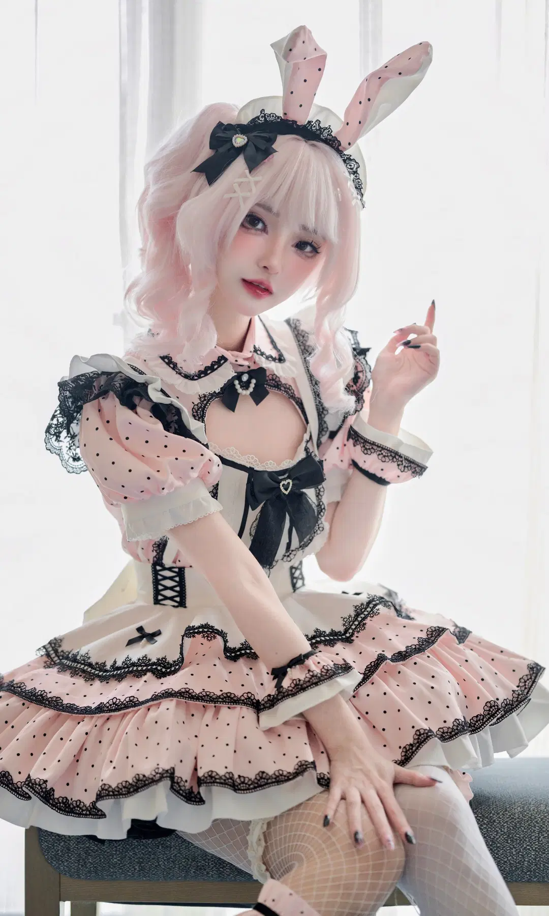 Pink Polka-Dot Bunny-Eared Maid Outfit: 100 Maids Project Vol. 12 by Dr.Chocolate - Image 5