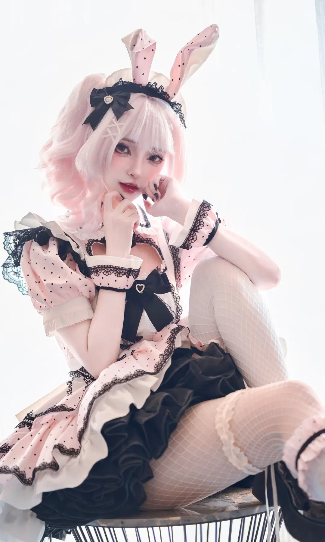 Pink Polka-Dot Bunny-Eared Maid Outfit: 100 Maids Project Vol. 12 by Dr.Chocolate - Image 6