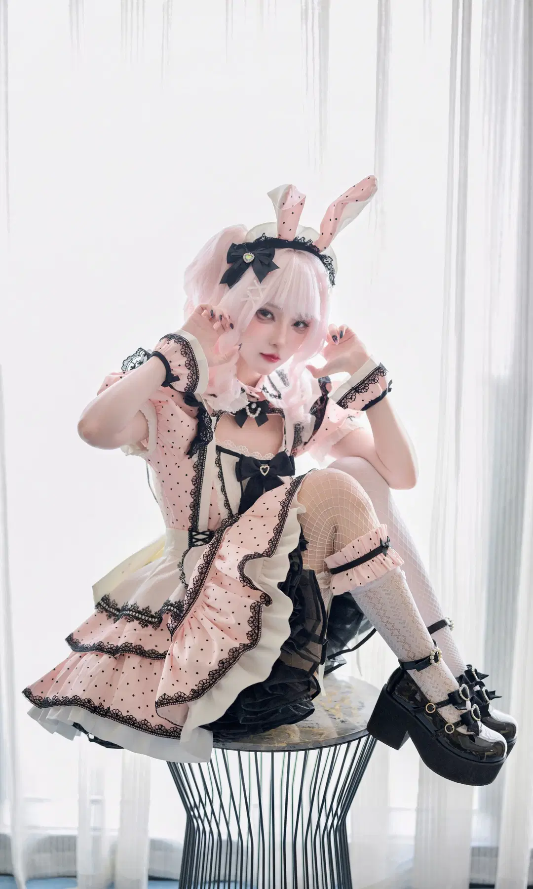 Pink Polka-Dot Bunny-Eared Maid Outfit: 100 Maids Project Vol. 12 by Dr.Chocolate - Image 7
