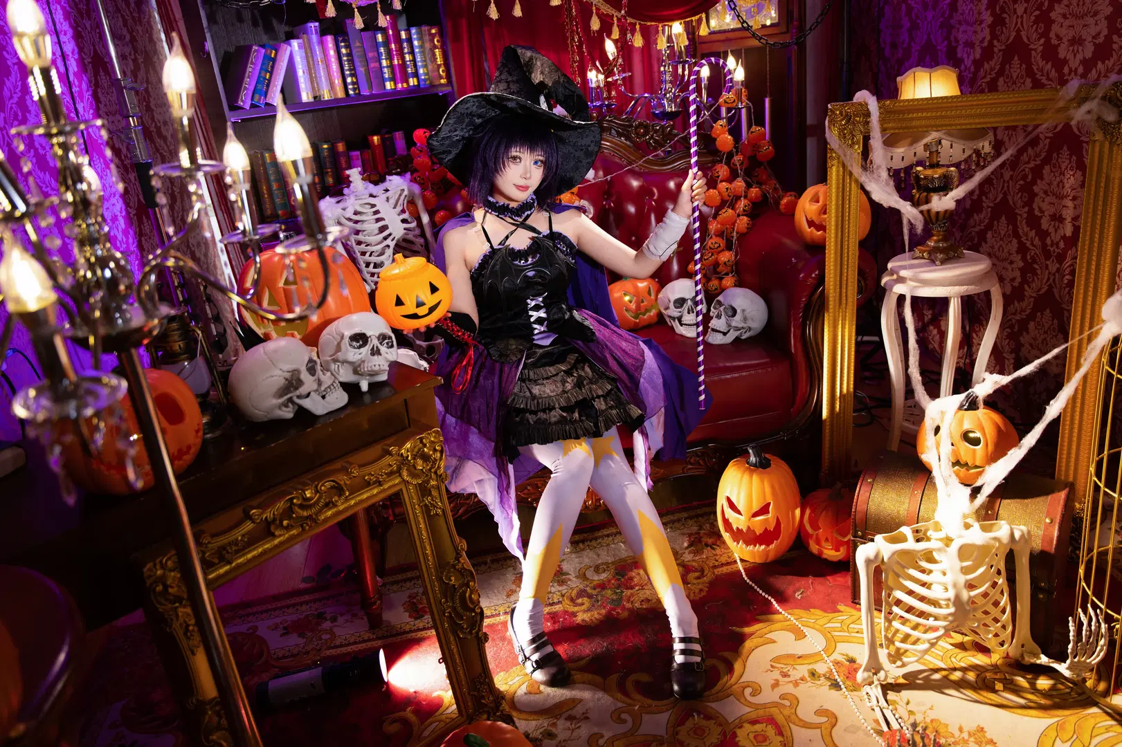 Halloween Dark Witch Cosplay: Visual Collision of Purple Sheer Chiffon and Star-Patterned White Stockings by 拾月影棚 - Image 2