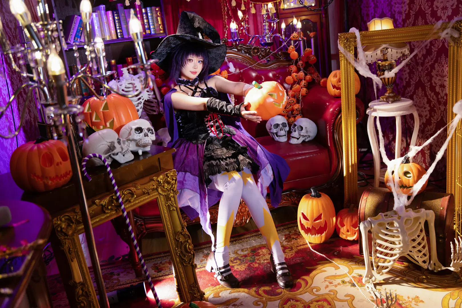 Halloween Dark Witch Cosplay: Visual Collision of Purple Sheer Chiffon and Star-Patterned White Stockings by 拾月影棚 - Image 9