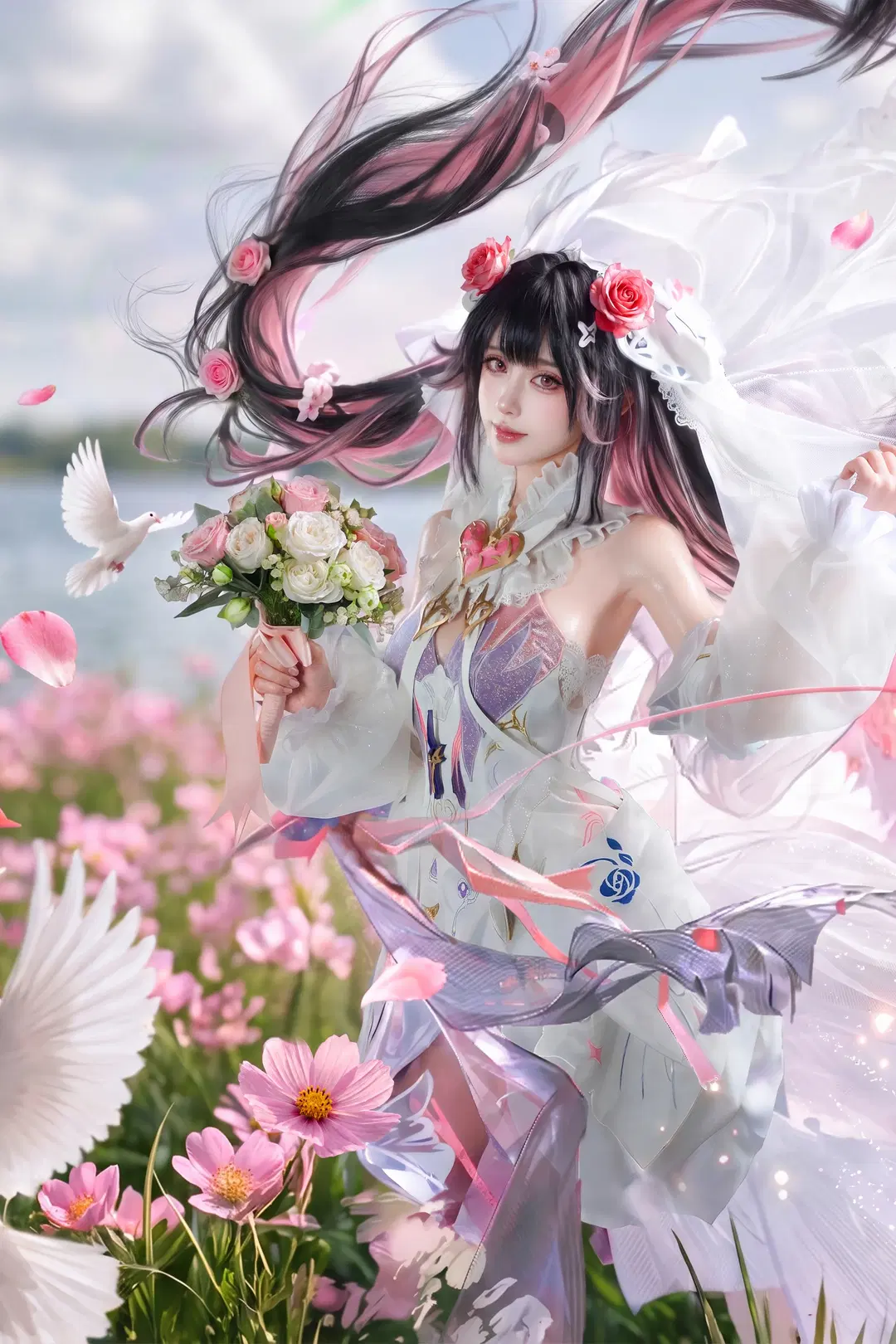 Anime cosplay, Sea of flowers photo shoot, Punishing: Gray Raven, Lucia cosplay, Lucia Pyroath