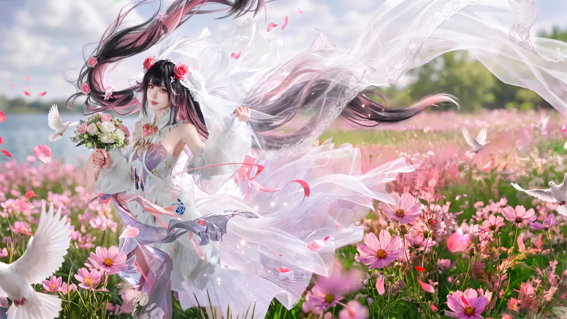 [Lucia cosplay] Punishing: Gray Raven Bridal Style: Aesthetic Freeze-Frame in a Sea of Flowers Photo Shoot by 桃田心Nya - Image 4