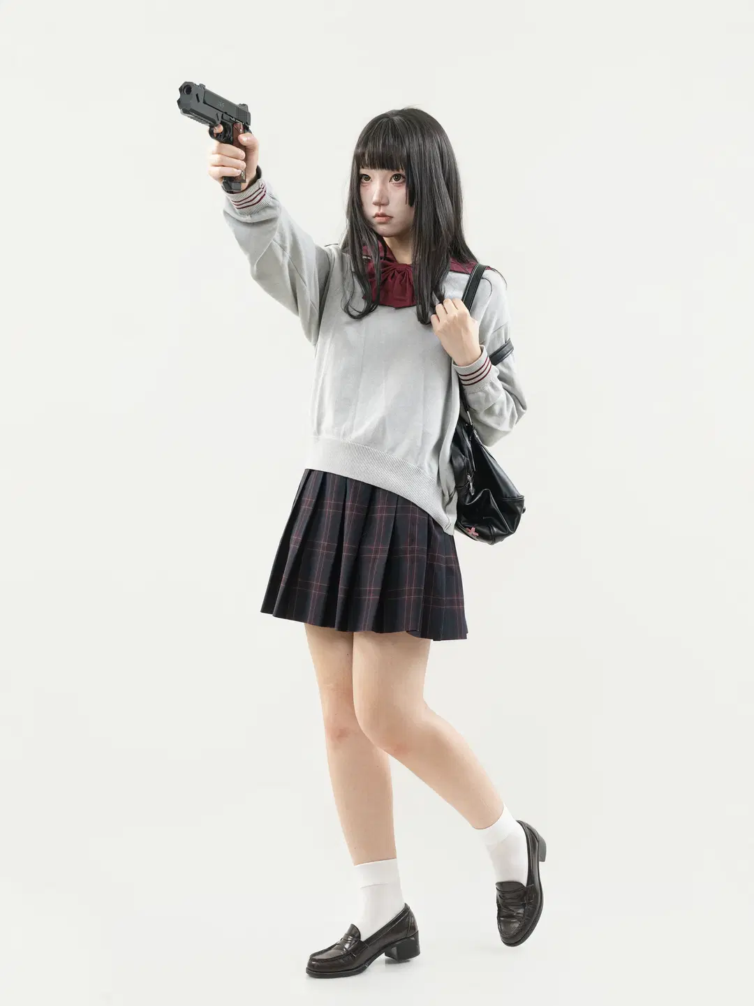 Campus style, Photo poses, official school uniform, Tsukuno cosplay, cunning transfer student