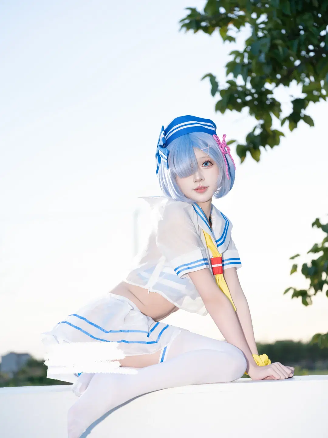 Rem Cosplay: Aqua-blue poolside sailor suit and white stockings summer portrait by 青屿丶 - Image 12