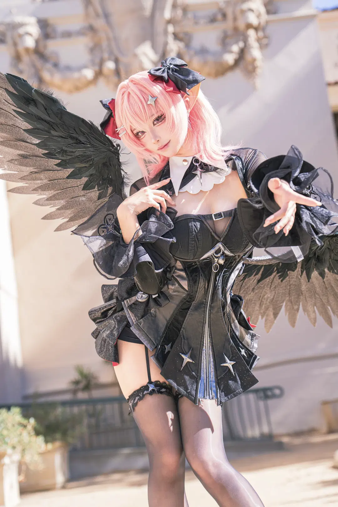 Zenless Zone Zero, Remielle cosplay, Stockings cosplay, Black-winged angel, Moonlit Whispers