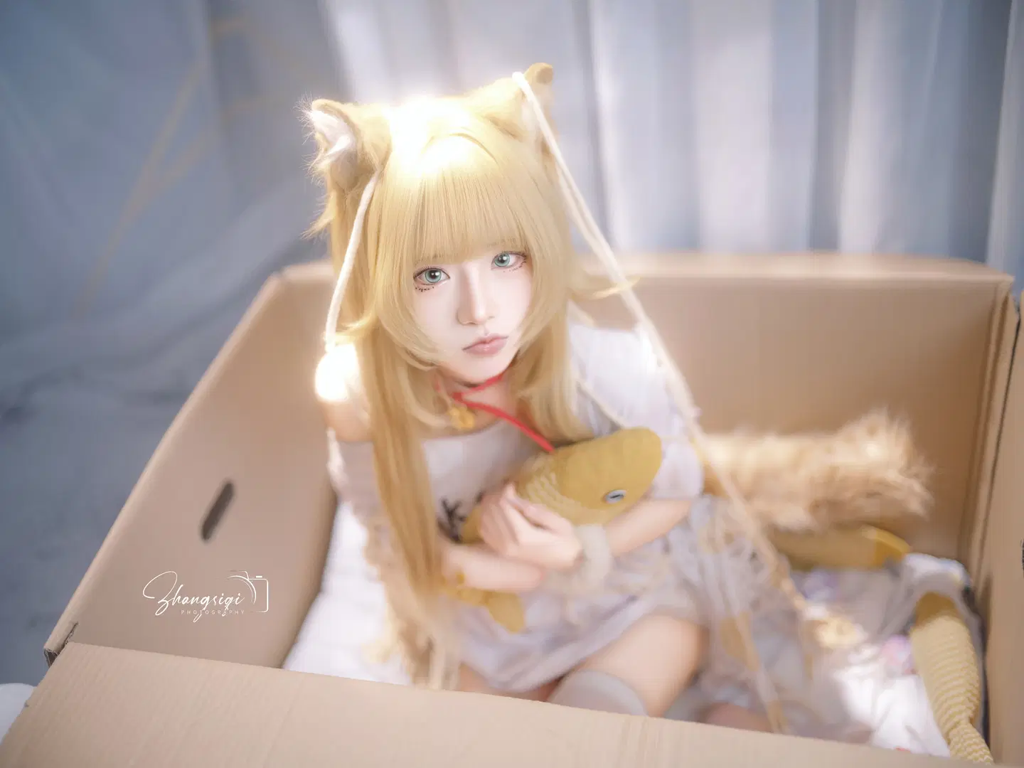 金髪白タイツの猫耳少女によるダンボール写真、陽だまりのひととき - 坏坏孩子琦 - 10枚目
