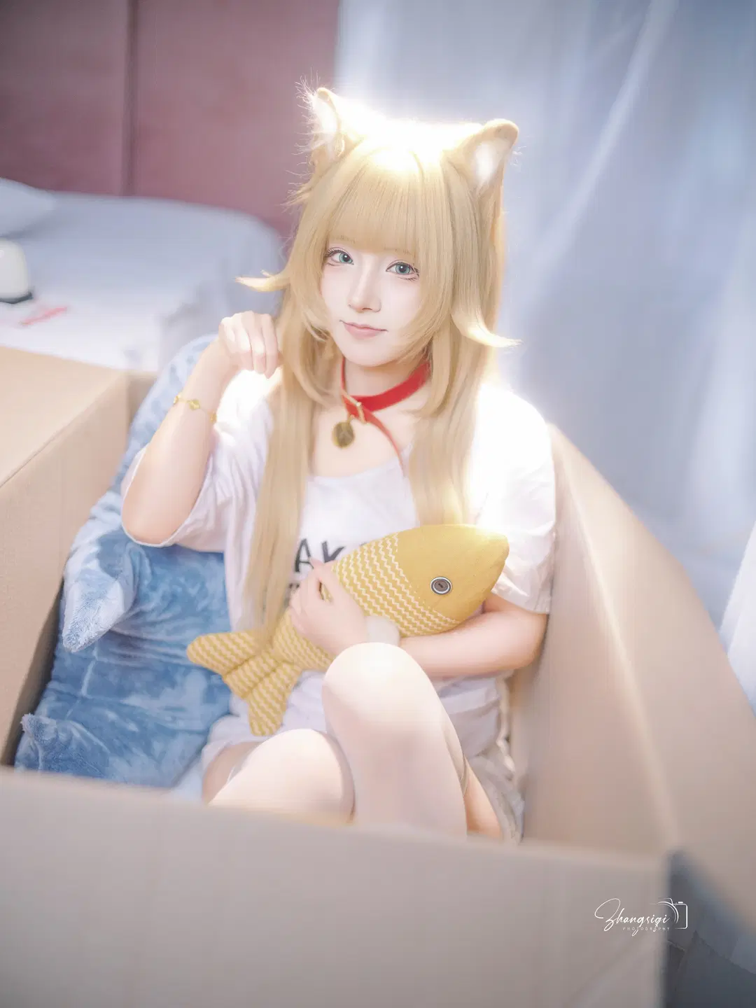 金髪白タイツの猫耳少女によるダンボール写真、陽だまりのひととき - 坏坏孩子琦 - 7枚目