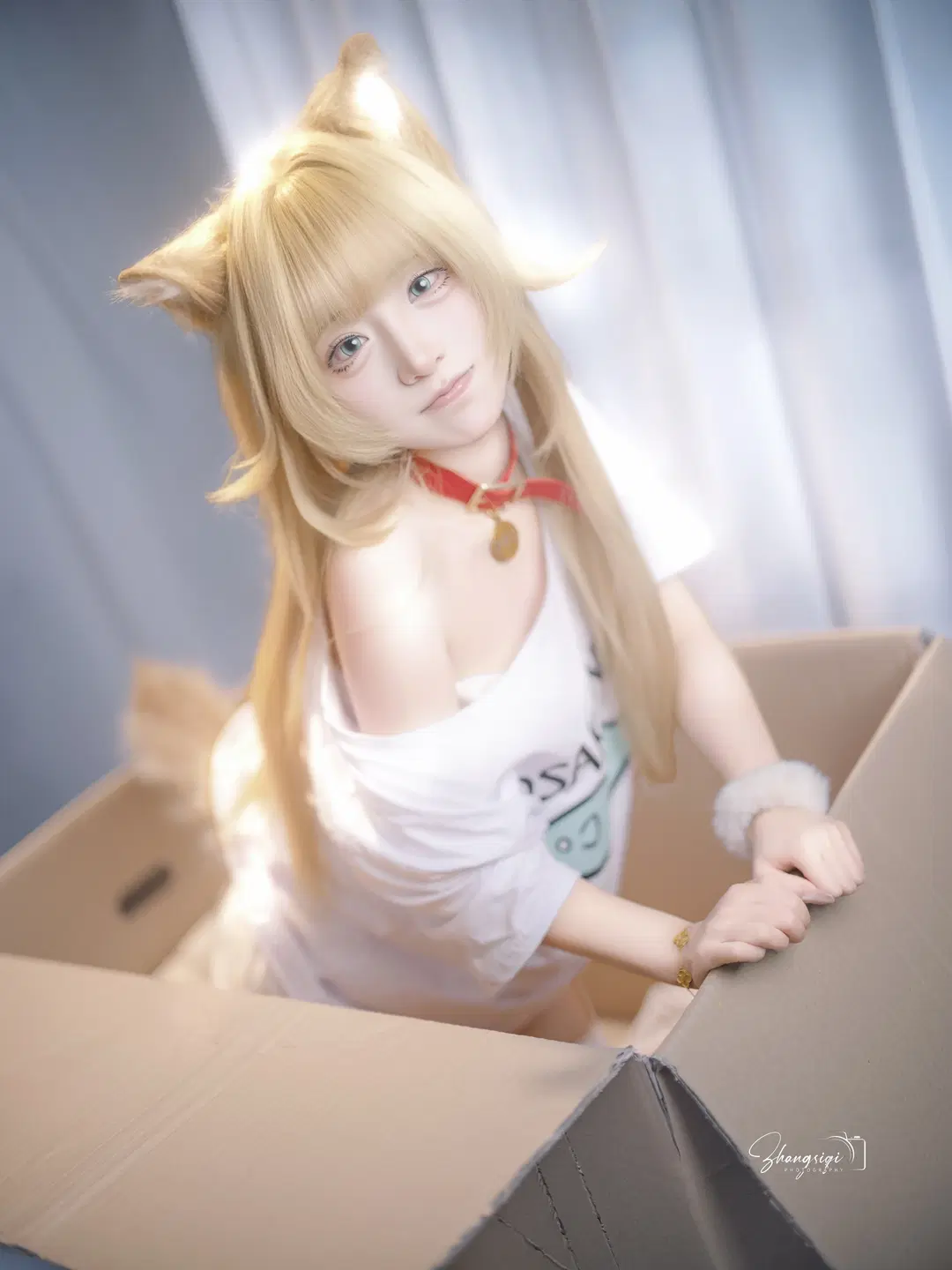【黃豆粉貓娘cos】紙箱裡抱著魚的白色絲襪貓貓 - 坏坏孩子琦 - 第10張