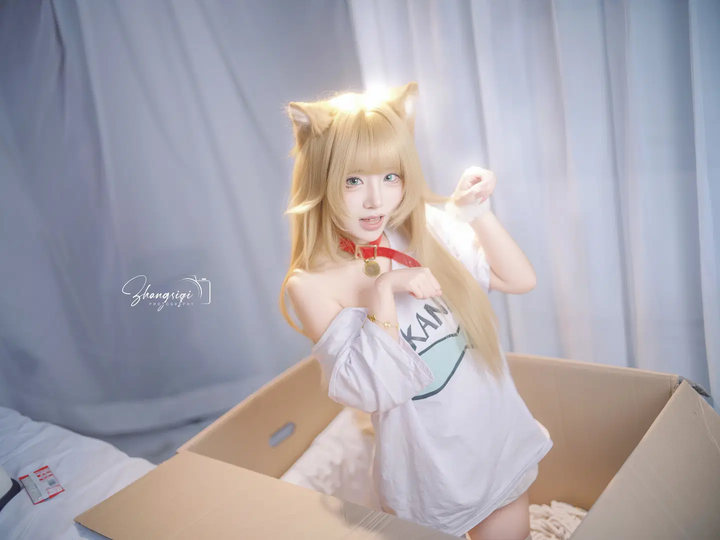 【黃豆粉貓娘cos】紙箱裡抱著魚的白色絲襪貓貓 - 坏坏孩子琦 - 第8張