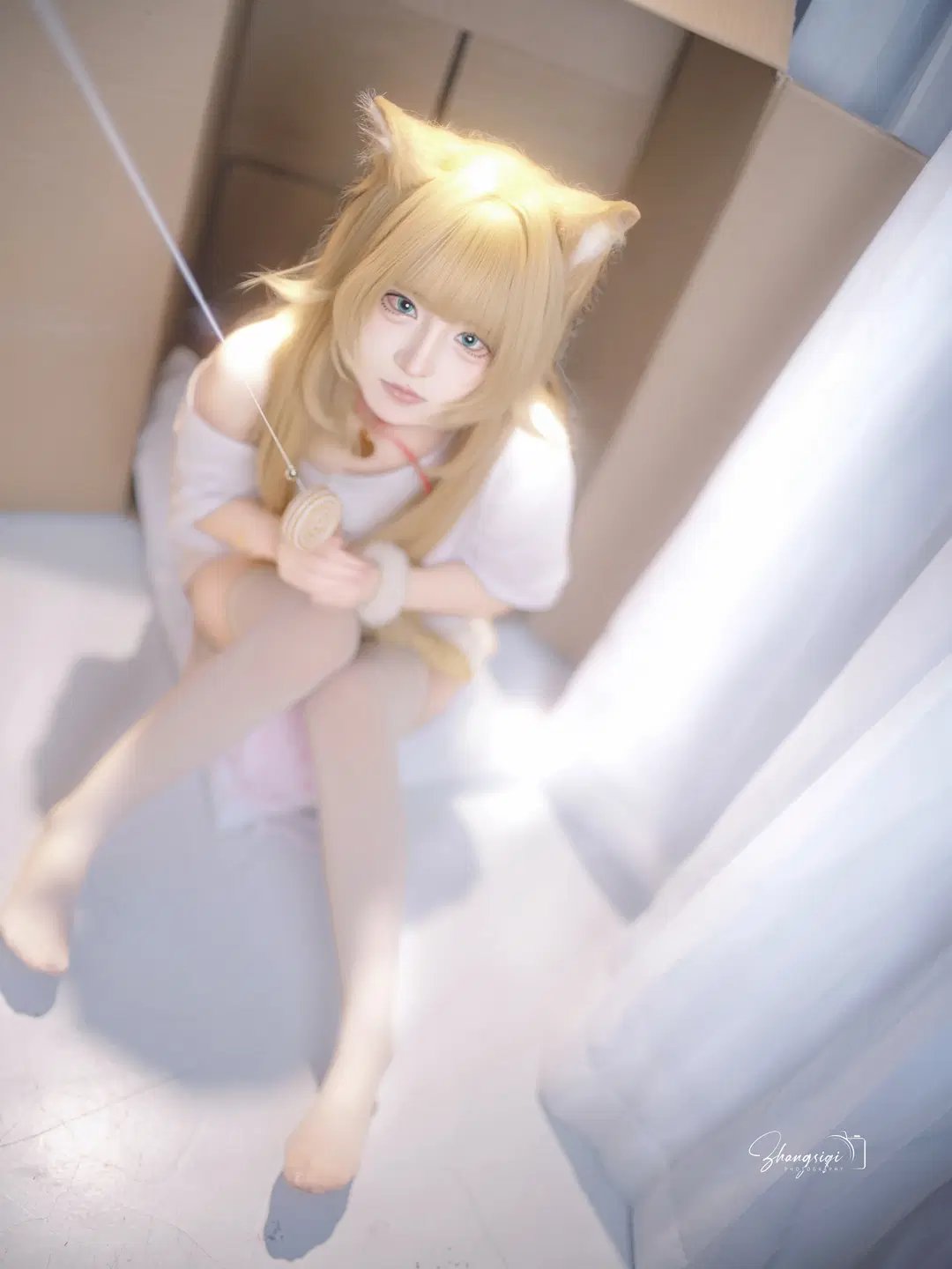 纸箱毛线球与白丝猫耳，慵懒居家风cosplay - 坏坏孩子琦 - 第11张